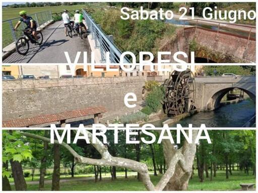 Composizione di immagini do alcuni luoghi naturali che visiteremo.

Scritte in sovraimpressione: "villoresi e Martesana" "sabato 21 giugno"