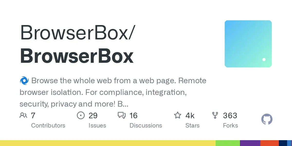 GitHub - BrowserBox/BrowserBox: 🌀 Browse the whole web from a web page. Remote browser isolation. For compliance, integration, security, privacy and more! By https://dosyago.com