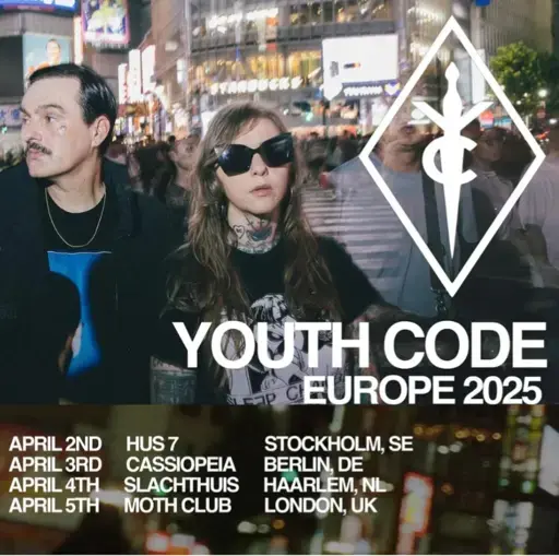 A picture of the band Youth Code with tour dates announced as text on the image