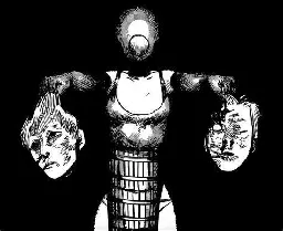 Image shows Bomb Devil holding two severed heads