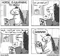 Horse is learning to read