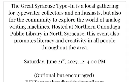 Syracuse, New York type-in June 21