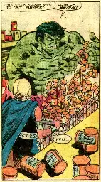 Hulk loads many cans of beans into a shopping cart. So many questions.