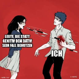 Frau spuckt Messer auf verwundeten Mann: "Leute, die statt Genitiv dem Dativ sein Fall benutzen".