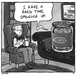 Jar of pickle saying it has a hard time opening up
