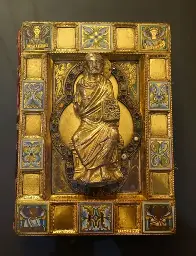 Medieval Gospel book cover, gold and silver, 12th century AD, on display in Germany