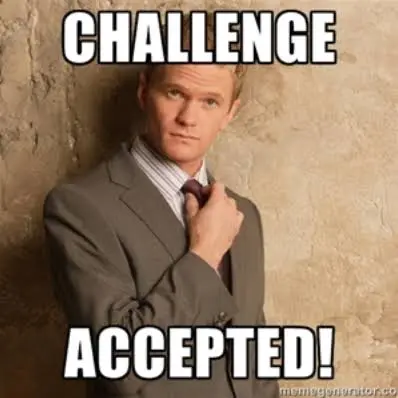 Barney Simpson character with Top Text reading Challenge and bottom text reading Accepted