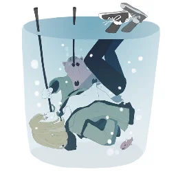 A drawing of a girl in modern street clothes underwater upside-down with a hollow reed in her mouth and sticking up out of the water, and she's using it to breathe while hiding underwater; it would be a classic ninja stealth technique if not for the girl's sneakers sticking up out of the water