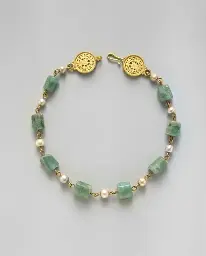 Byzantine necklace, made of gold, pearls, and green quartz, 7th century AD