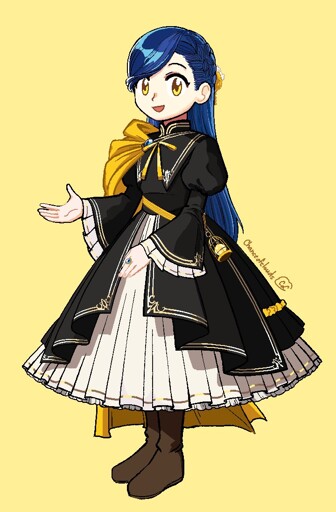 Rozemyne on yellow background in her academy uniform