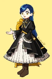 Rozemyne on yellow background in her academy uniform
