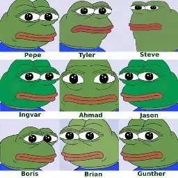 9 Pepe-Frogs in a 3x3 grid with "slight" variation