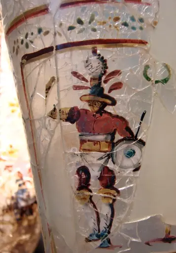 Roman enameled glass depicting a gladiator, found in modern-day Afghanistan, ~1st century AD