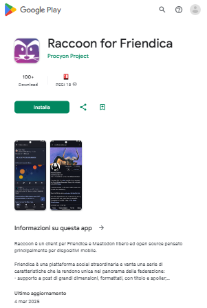La schermata di Raccoon For Friendica sul Play Store