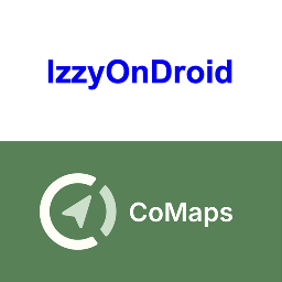 At the top “IzzyOnDroid” in blue, and below the CoMaps logo in olive green.