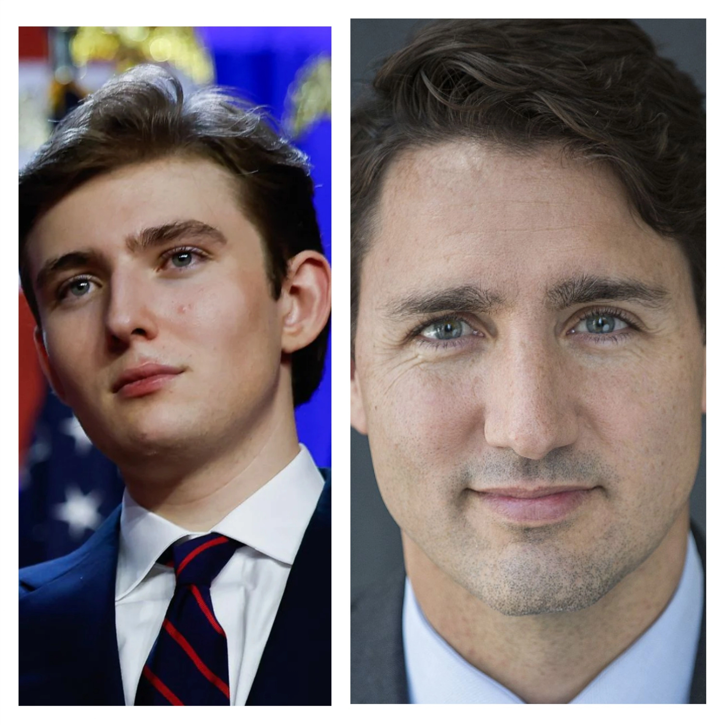 Portraits of Barron Trump and Justin Trudeau looking similar