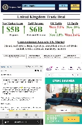Three screenshots in one: US/UK trade deal info + UK forum comment + commenter’s referenced furniture business (DFS)