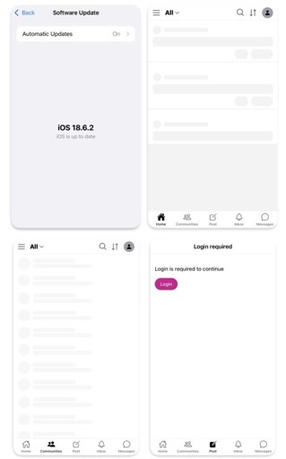 Screenshot of blorp app showing empty feeds