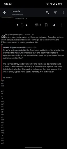 Screenshot of profile error message showing it overlapping comments in a narrow band on the left side of the screen.