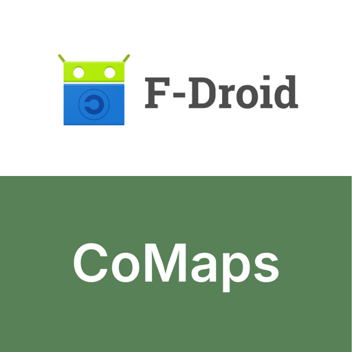 The f-droid logo, it consists of the text "f-droid" next to a blue & green stylized robot that has a copyleft logo on its 'chest'