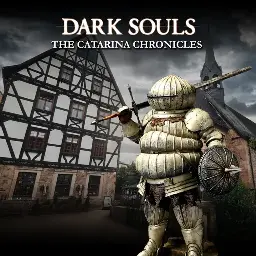 Brave onion knight Siegmeyer of Catarina standing in front of a Bavarian village
