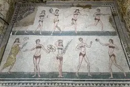 Roman mosaic of women exercising, during or before the 4th century AD