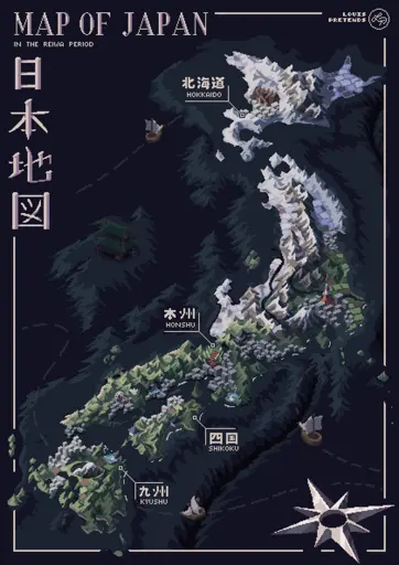 A pixel art map of Japan